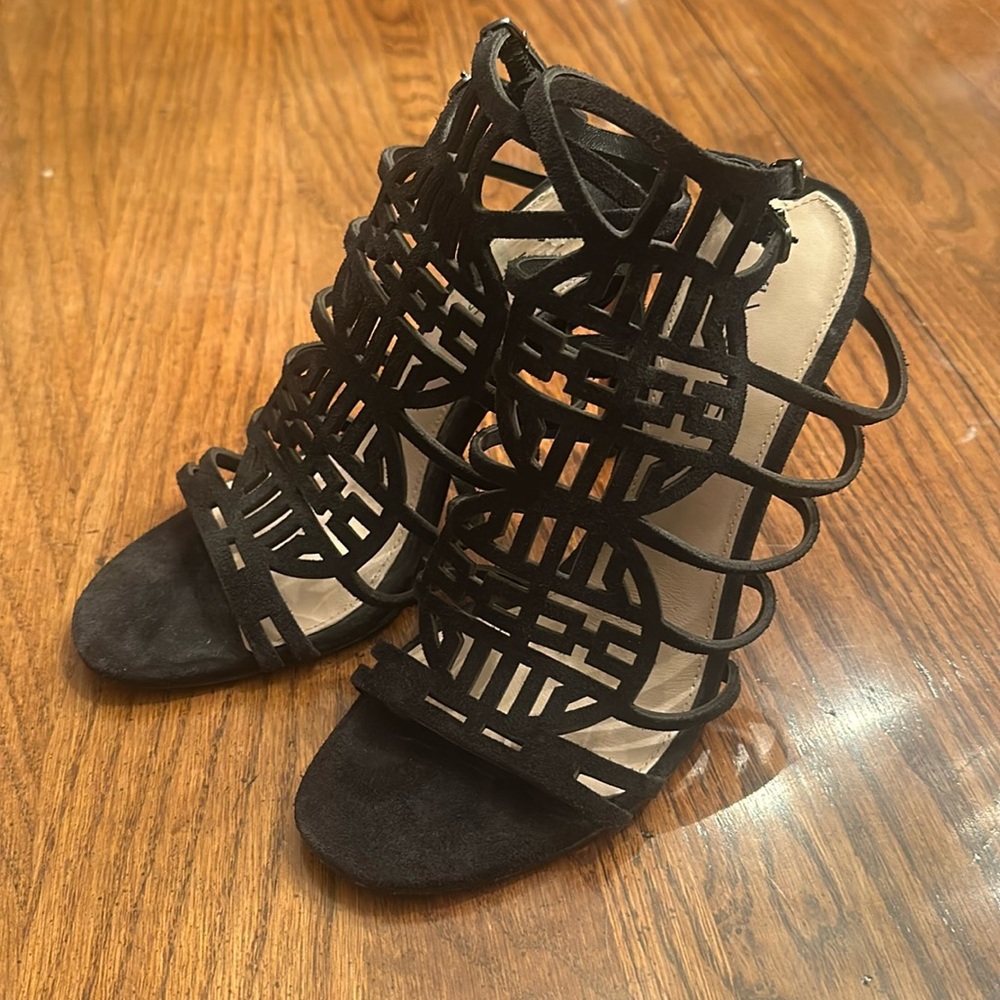 Via Spiga- Black Suede Ankle Strap Sandals